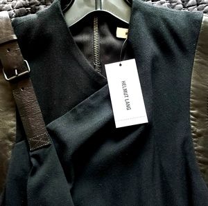 Helmut Lang black shift dress w/ leather trim NWT